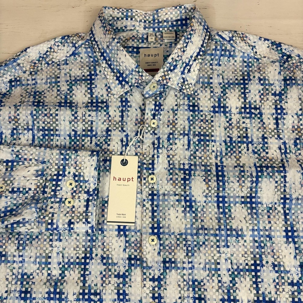 Haupt Malibu Beach Shirt Mens 2XL Blue Cotton Long Sleeve Button-Up Geometric